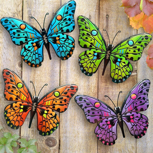 4 Pcs Metal Butterfly Wall Decor 9.6" Outdoor Fence Art Ideal for Garden Yard Living Room Bedroom Patio Balcony Perfect Gift for Family Friends | Event Party Decor