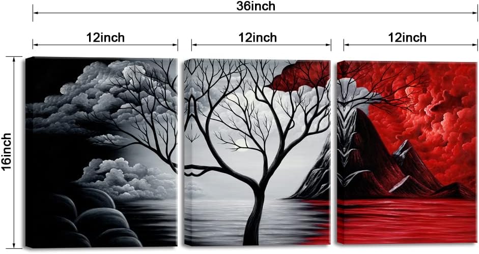 3-Panel Cloud Tree Modern Canvas Wall Art - Abstract Beach Landscape Prints for Home Decor Wall Hanging