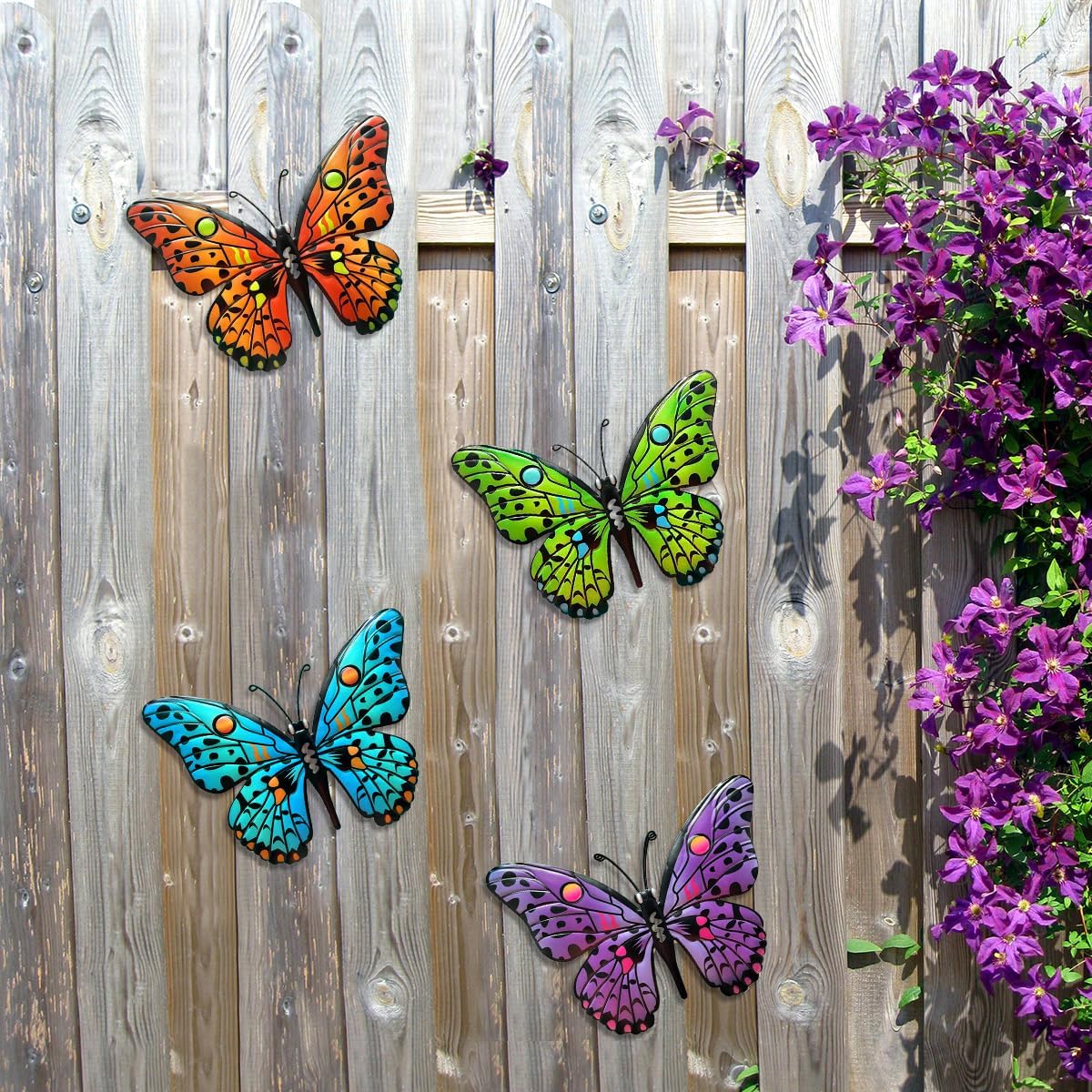 4 Pcs Metal Butterfly Wall Decor 9.6" Outdoor Fence Art Ideal for Garden Yard Living Room Bedroom Patio Balcony Perfect Gift for Family Friends | Event Party Decor