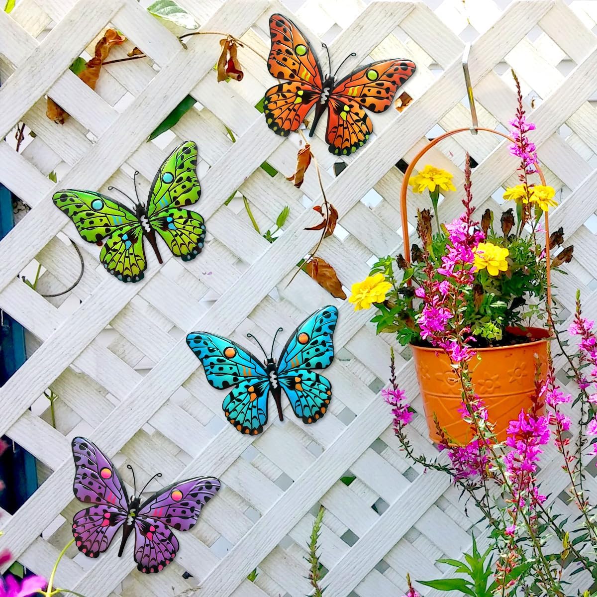 4 Pcs Metal Butterfly Wall Decor 9.6" Outdoor Fence Art Ideal for Garden Yard Living Room Bedroom Patio Balcony Perfect Gift for Family Friends | Event Party Decor