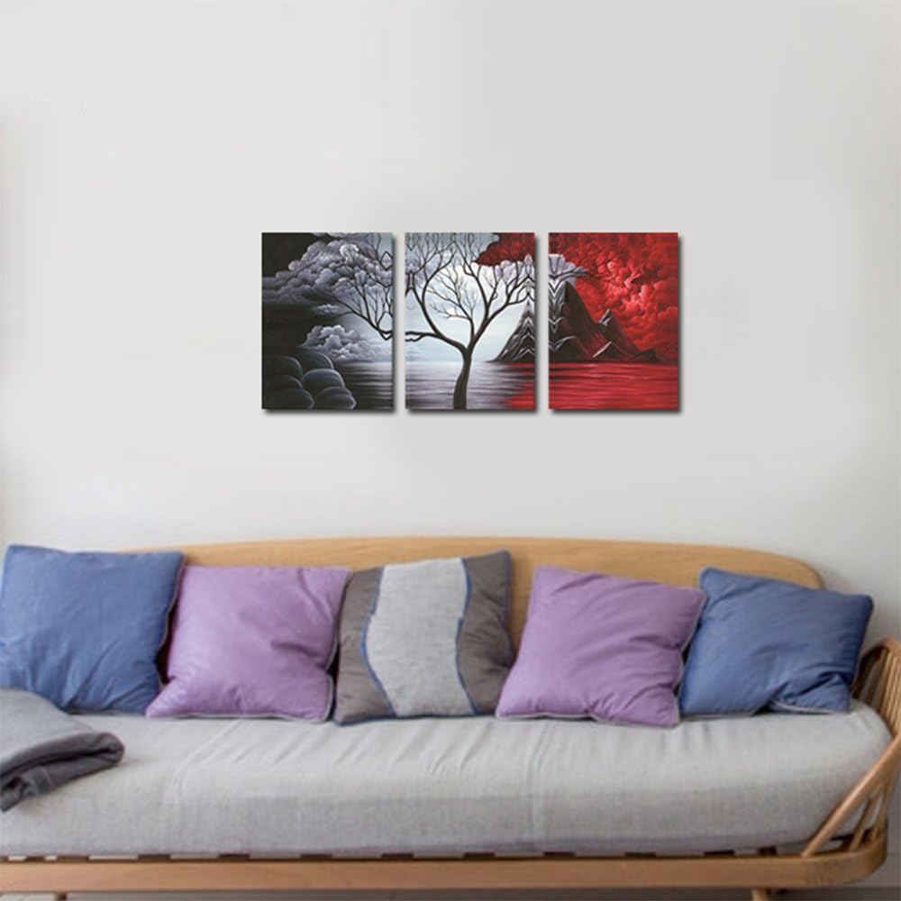 3-Panel Cloud Tree Modern Canvas Wall Art - Abstract Beach Landscape Prints for Home Decor Wall Hanging