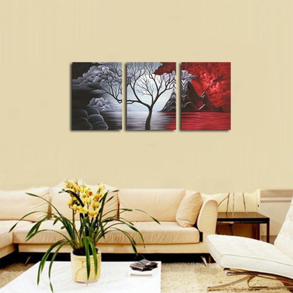 3-Panel Cloud Tree Modern Canvas Wall Art - Abstract Beach Landscape Prints for Home Decor Wall Hanging